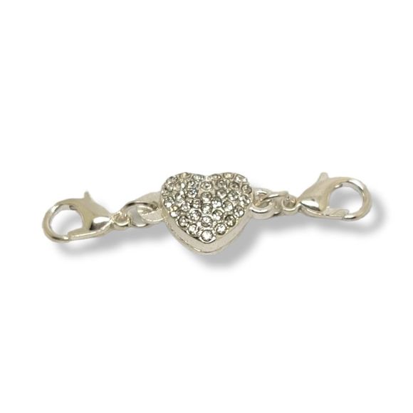 Silver-tone Round White Crystal Heart Shape Magnetic Clasp - Picture 1 of 4